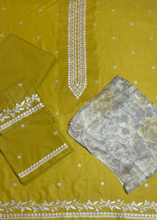 Cross stitch emb 3pc suit lawn with silk dupatta