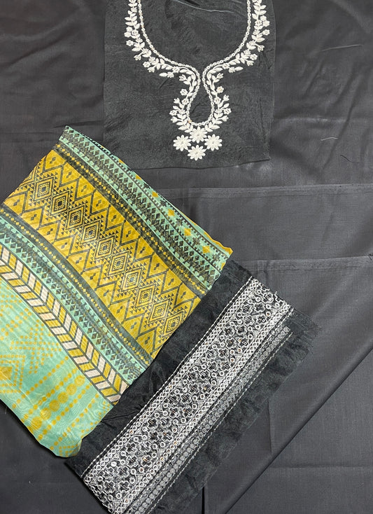 Cross stitch plain 2pc suit lawn patches with printed silk dupatta