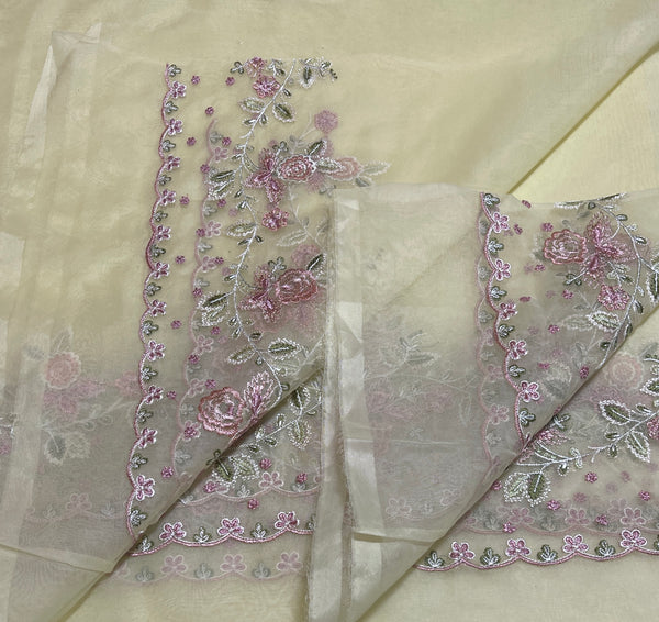 Cross stitch emb dupatta organza