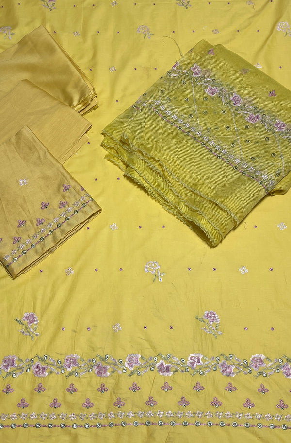 Cross stitch emb 3pc suit lawn with organza net dupatta