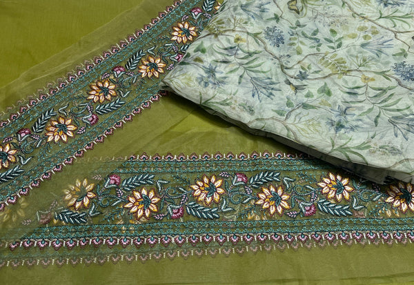 Cross stitch plain 3pc suit lawn patch 3meter with organza dupatta