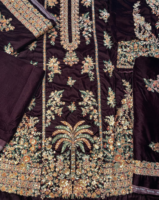 Hussain rehar micro velvet fancy 3pc