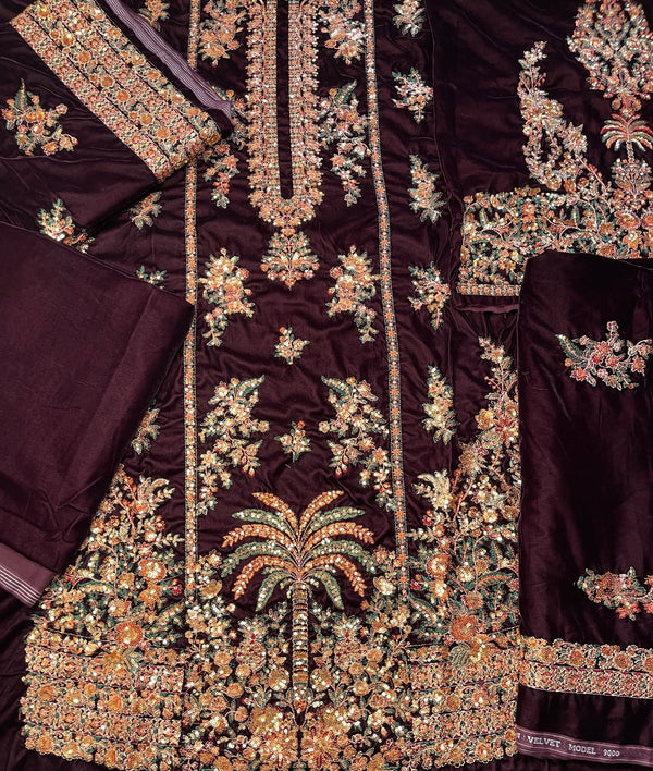 Hussain rehar micro velvet fancy 3pc