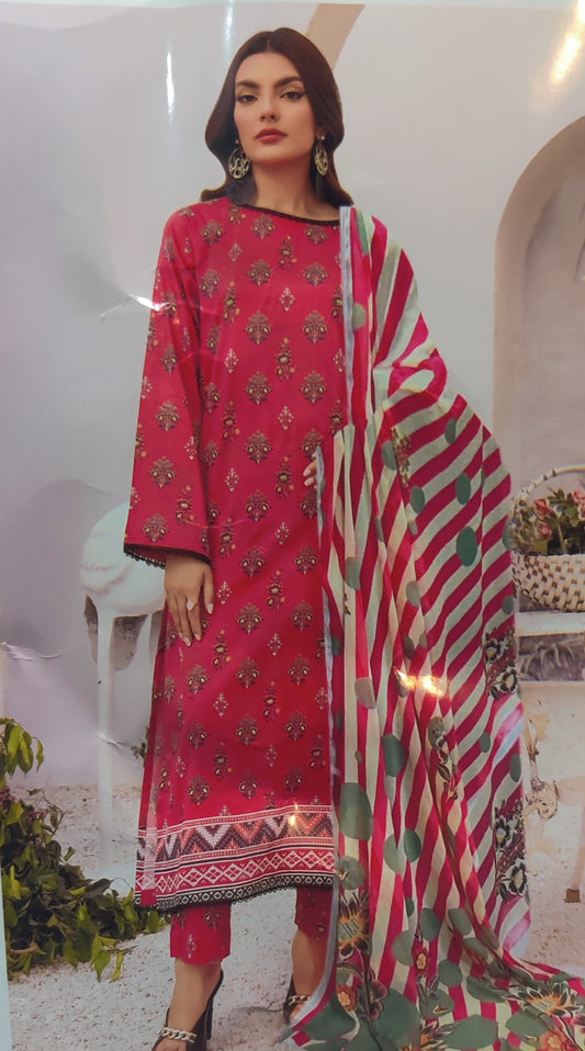 AANSA by legends printed lawn 3pc with printed chiffon dupatta