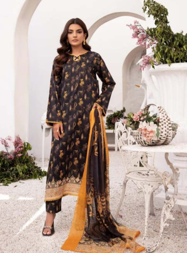 AANSA by legends printed lawn 3pc with printed chiffon dupatta