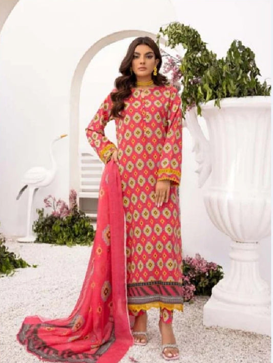 AANSA by legends printed lawn 3pc with printed chiffon dupatta