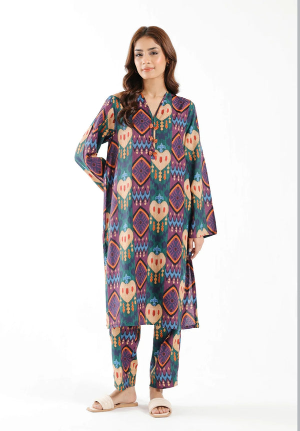 Ethnic allover printed 2pc suite silk