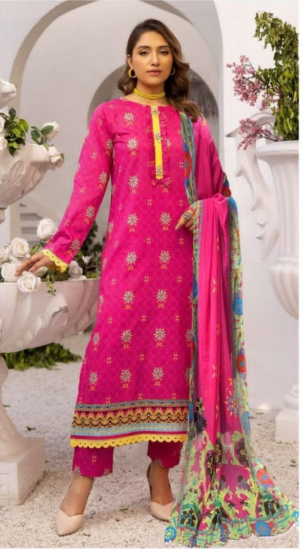 AANSA by legends printed lawn 3pc with printed chiffon dupatta