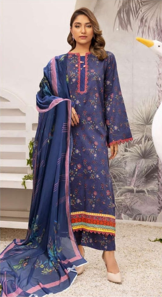 AANSA by legends printed lawn 3pc with printed chiffon dupatta