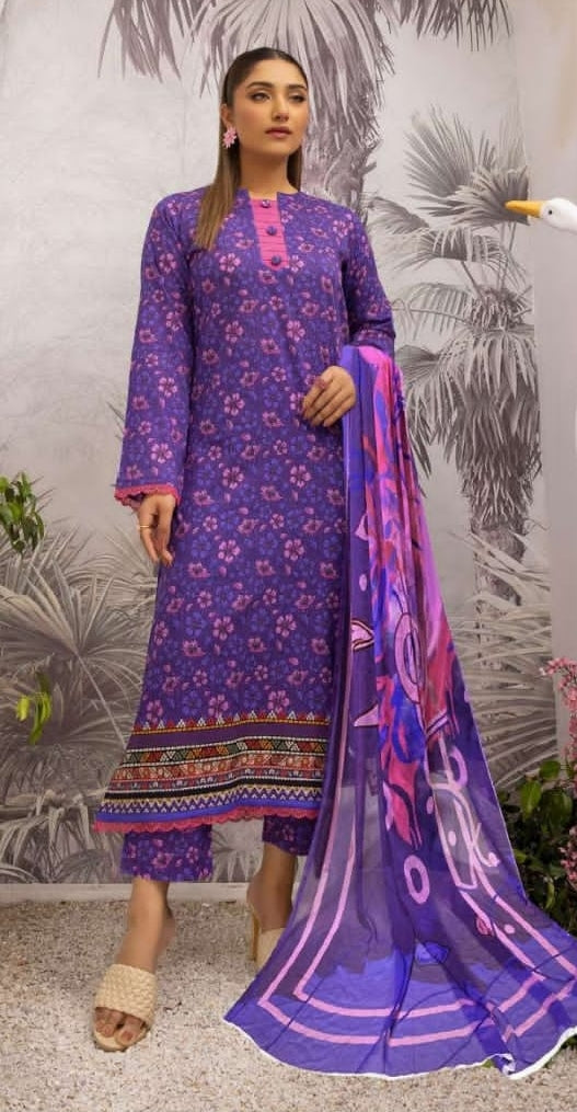 AANSA by legends printed lawn 3pc with printed chiffon dupatta