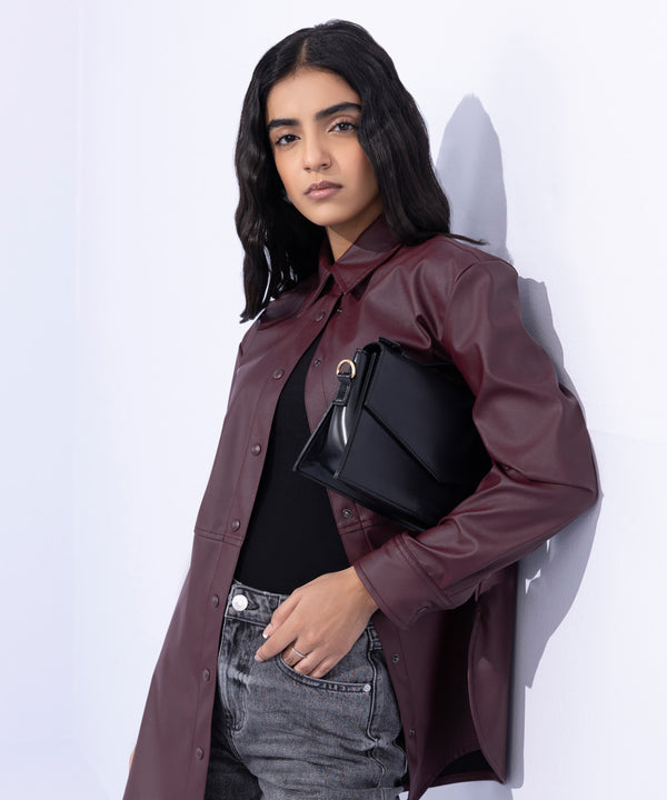 LOOSE FIT FAUX LEATHER OVERSHIRT