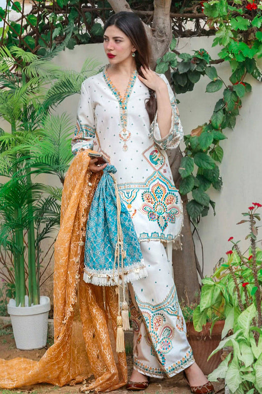 Same as MNR emb lawn suite with cotton net dupatta dupatta