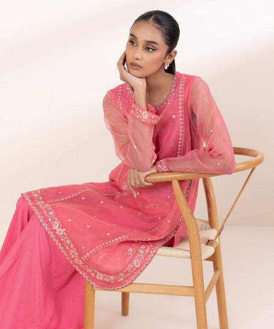 Sapphire formal 2pc organza shirt with silk trouser